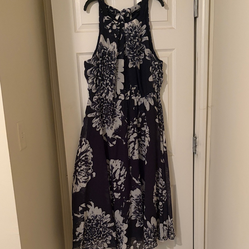 Lane Bryant Navy Blue and White Floral Midi Dress